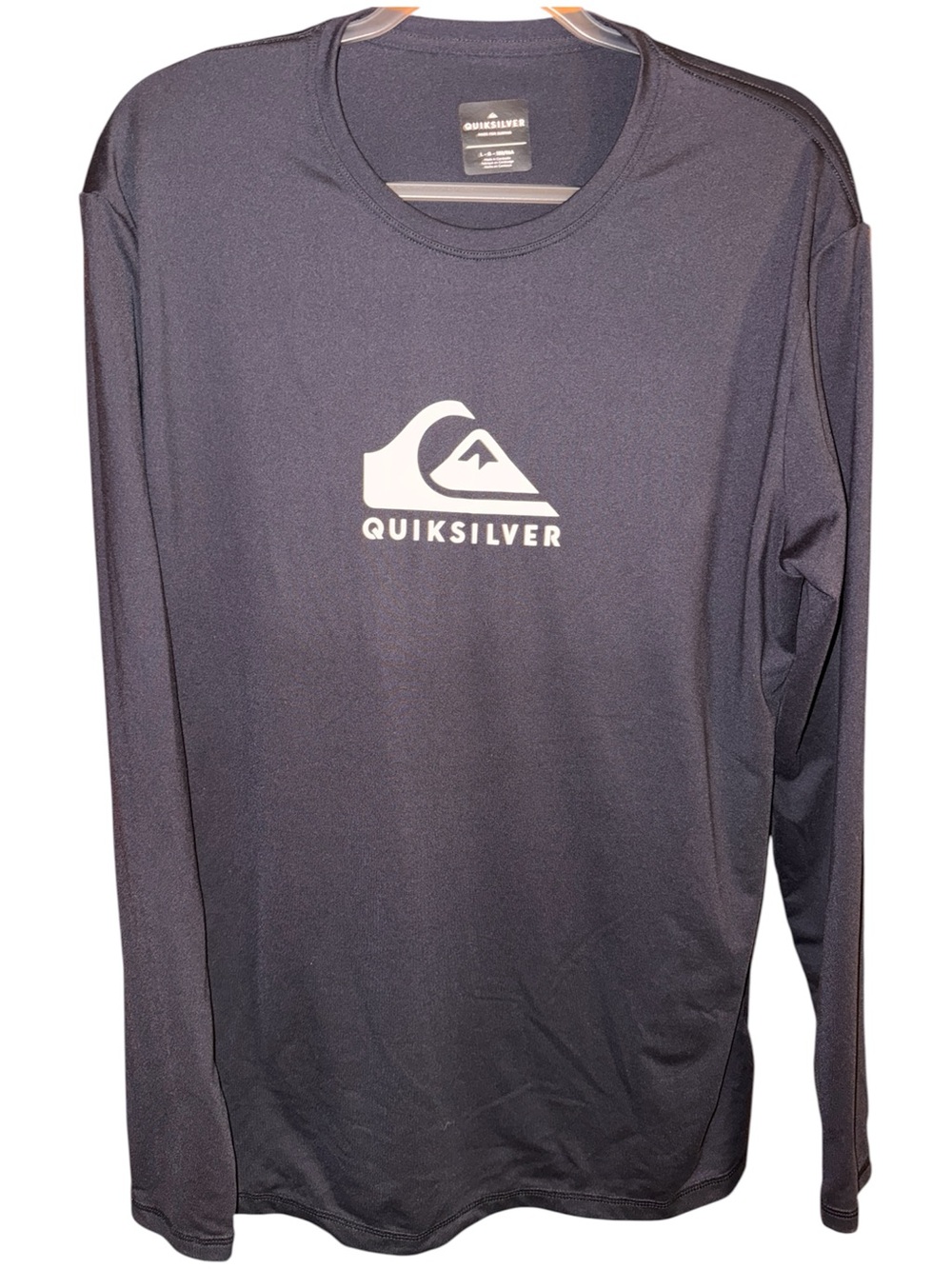 Quiksilver Men's Long Sleeve Rash Guard - Black with White Logo Sz L